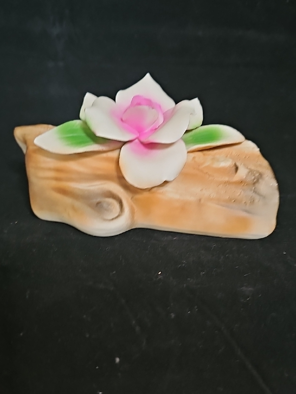 Capodimonte Porcelain Pink Floral Accent on Faux Wood Base - Home Accents